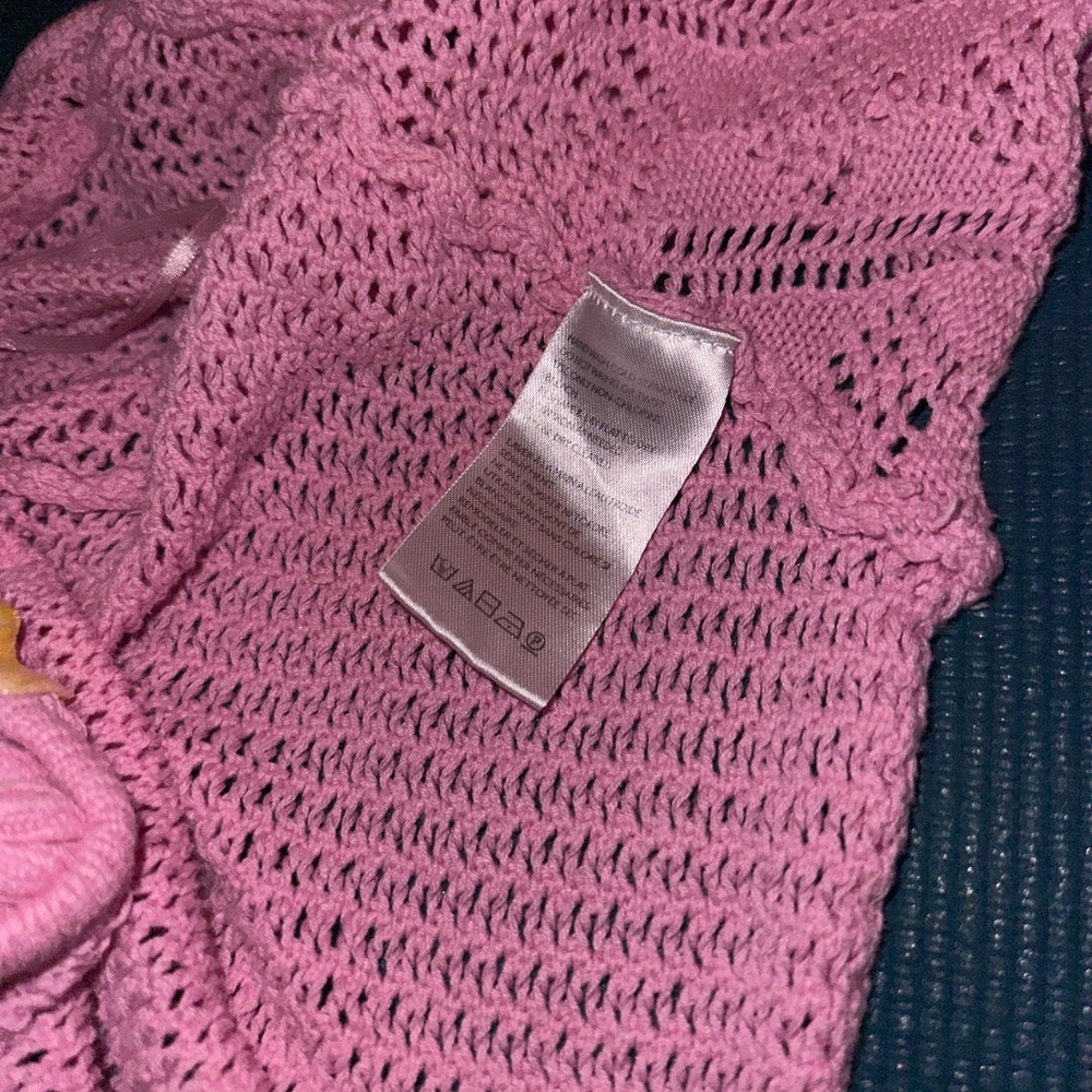 Urban Outfitters Lily Open Knit Flyaway Cardigan Pink Cropped Shrug Sweater S - Picture 10 of 10